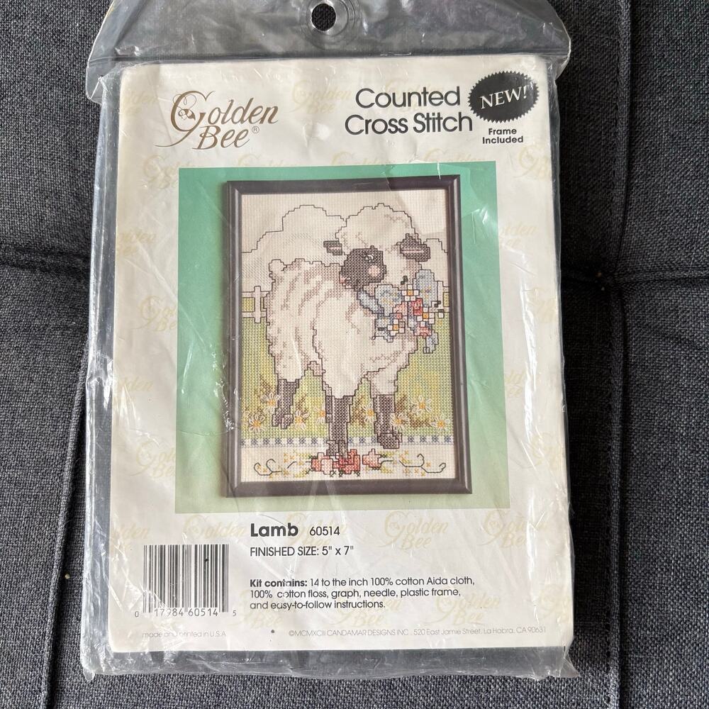 Lamb Vintage Counted Cross Stitch Kit by Golden Bee - 1990s - Spring Time Easter